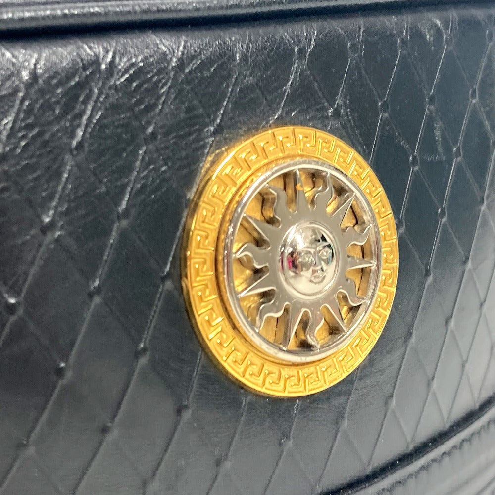 VERSACE ヴィンテージ サンバースト カバン クラッチバッグ 持ち手つき セカンドバッグ レザー レディース ブラック - brandshop-reference