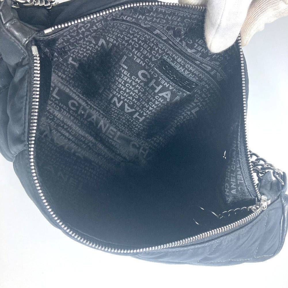 CHANEL CC ココマーク チョコバー カバン チェーン 肩掛け ショルダーバッグ レザー/ナイロン レディース ブラック