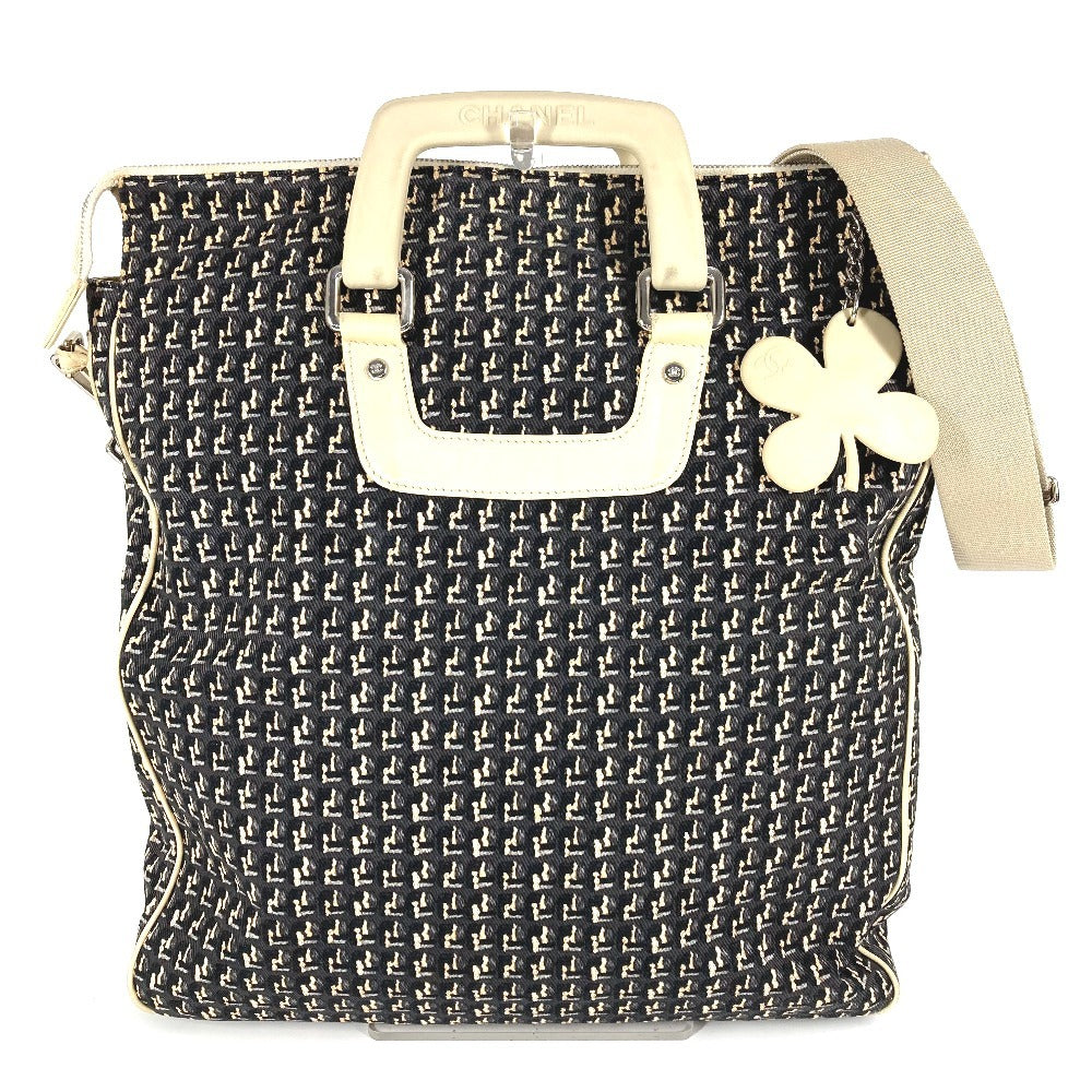 CHANEL Clover Logo 2-Way Bag: Handbag, Vertical Tote, Crossbody, Shoulder Bag, Leather/Canvas, Women's, Black