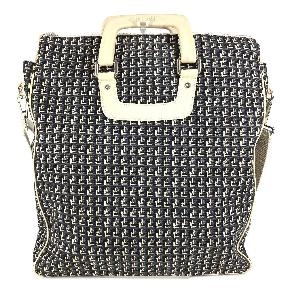CHANEL Clover Logo 2-Way Bag: Handbag, Vertical Tote, Crossbody, Shoulder Bag, Leather/Canvas, Women's, Black