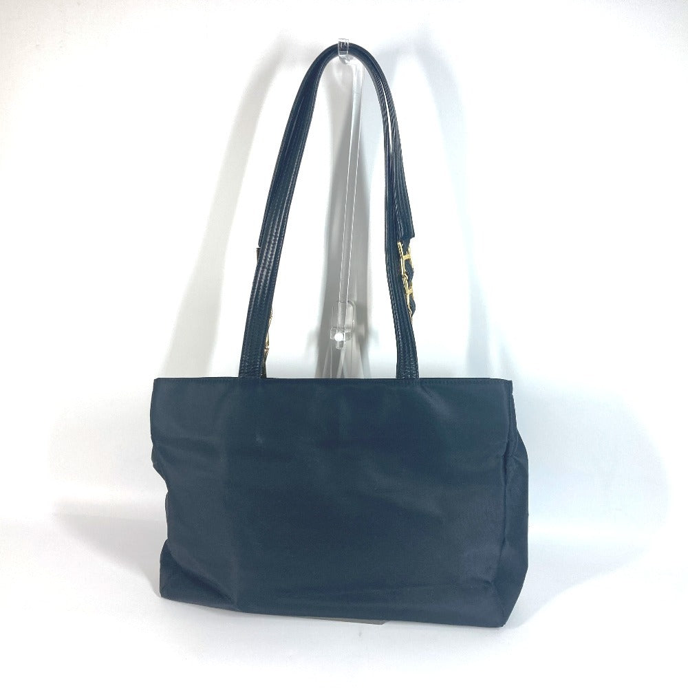 VERSACE Vintage Sunburst Sun God Tote Bag, Nylon Shoulder Bag with Chain, Black, Women's