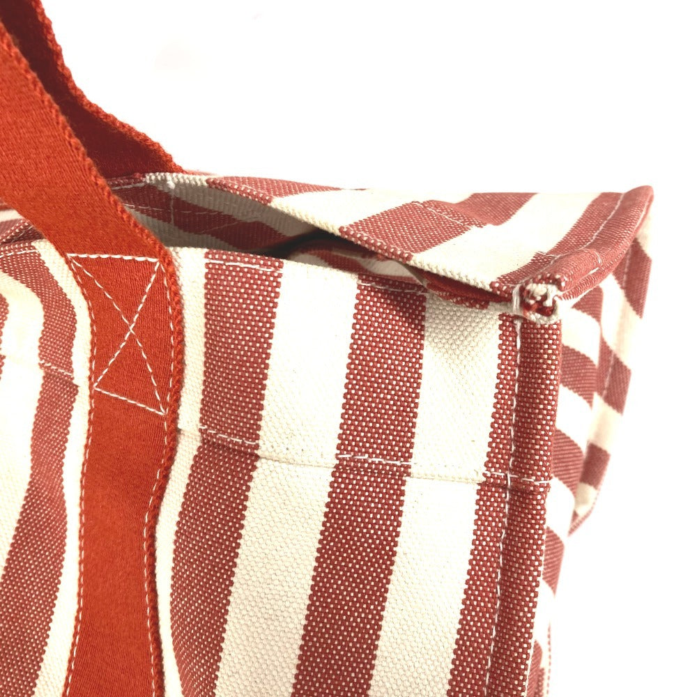 HERMES 파우치 첨부 칸 GM 칸 GM 스트라이프 가방 토트 백 비치 가방 핸드백 캔버스 유니섹스 레드