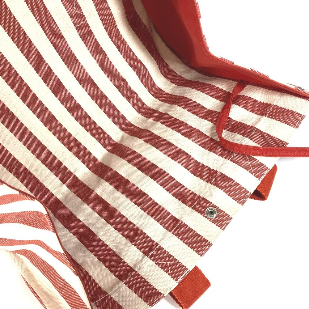 HERMES 파우치 첨부 칸 GM 칸 GM 스트라이프 가방 토트 백 비치 가방 핸드백 캔버스 유니섹스 레드