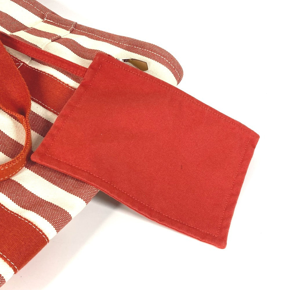 HERMES 파우치 첨부 칸 GM 칸 GM 스트라이프 가방 토트 백 비치 가방 핸드백 캔버스 유니섹스 레드