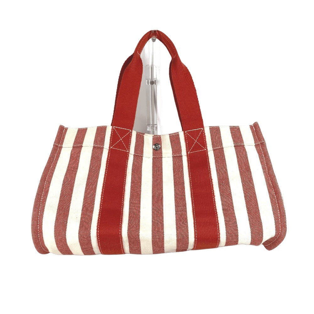 HERMES 파우치 첨부 칸 GM 칸 GM 스트라이프 가방 토트 백 비치 가방 핸드백 캔버스 유니섹스 레드