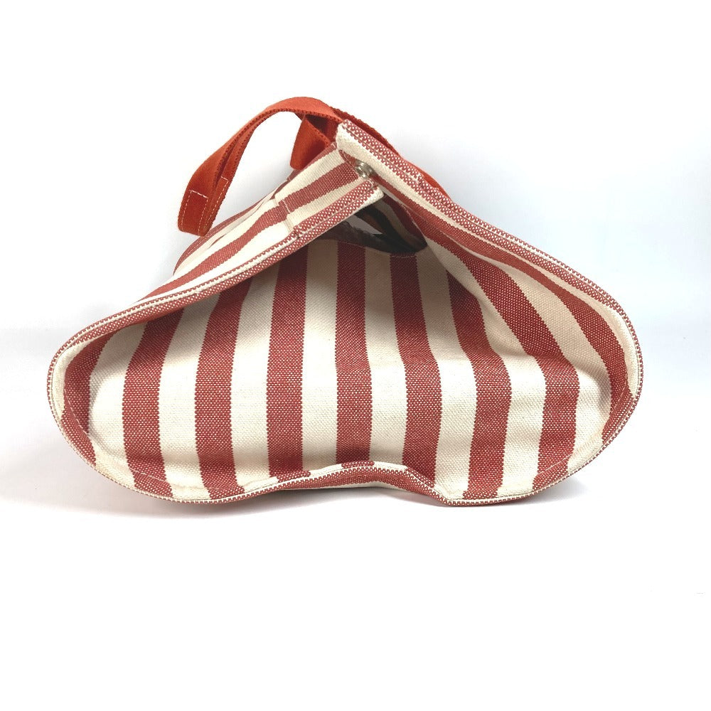 HERMES 파우치 첨부 칸 GM 칸 GM 스트라이프 가방 토트 백 비치 가방 핸드백 캔버스 유니섹스 레드