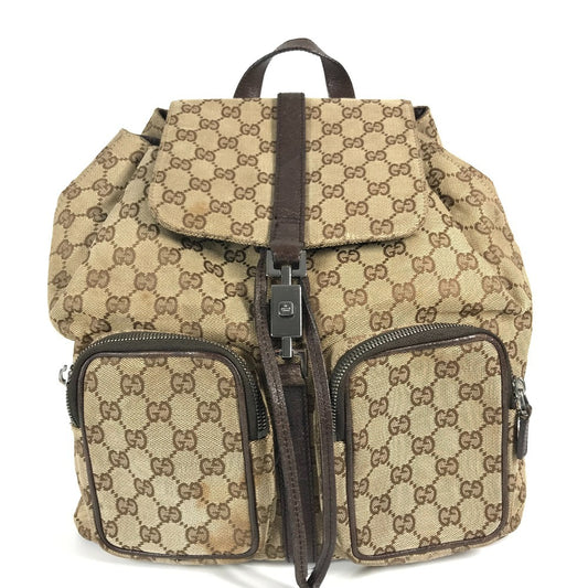 GUCCI 114552 GG Logo Backpack Bag Rucksack GG Canvas/Leather Unisex Beige