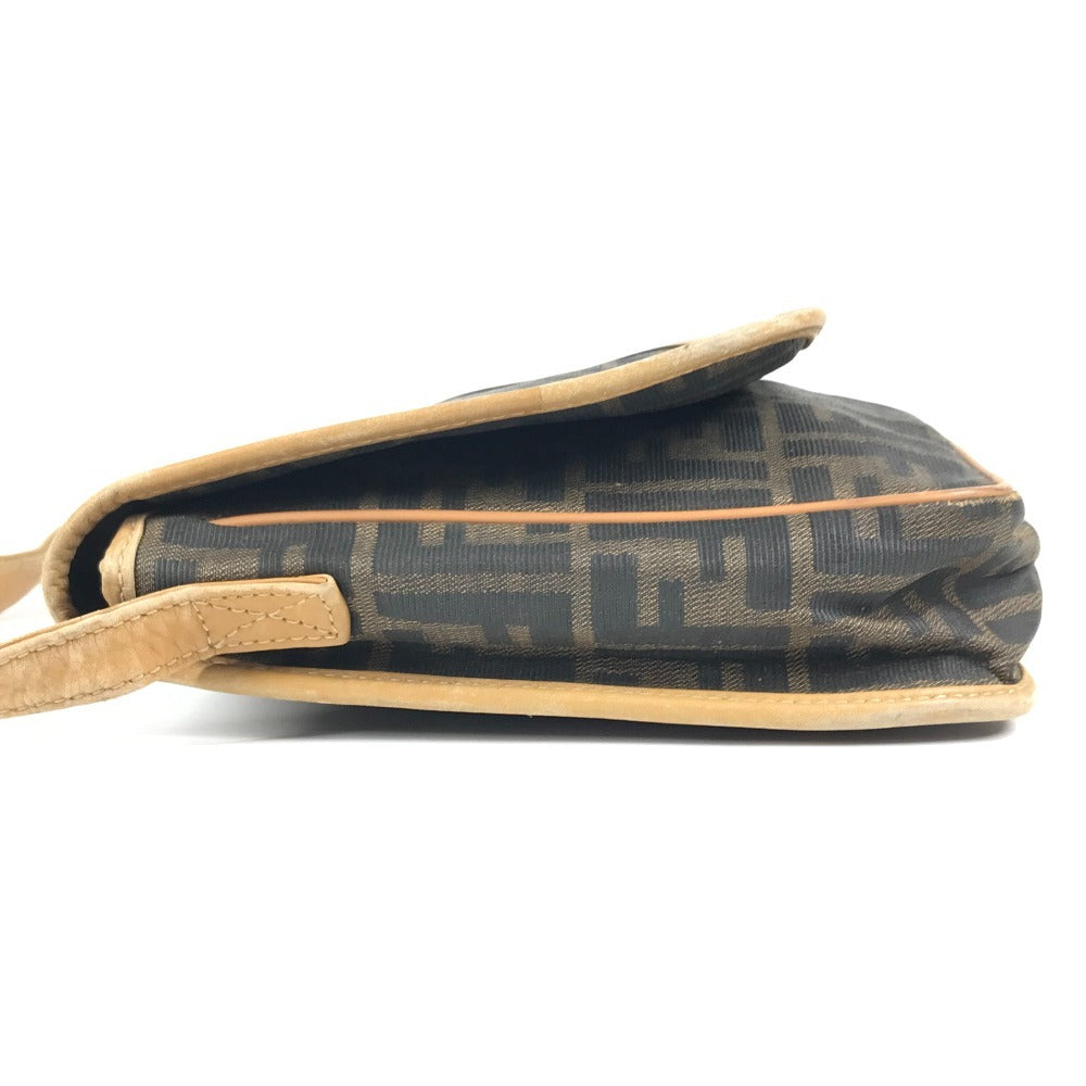 Fendi Vintage Zucca Logo Bag Flap Crossbody Bahu Beg PVC/Kulit Unisex Brown