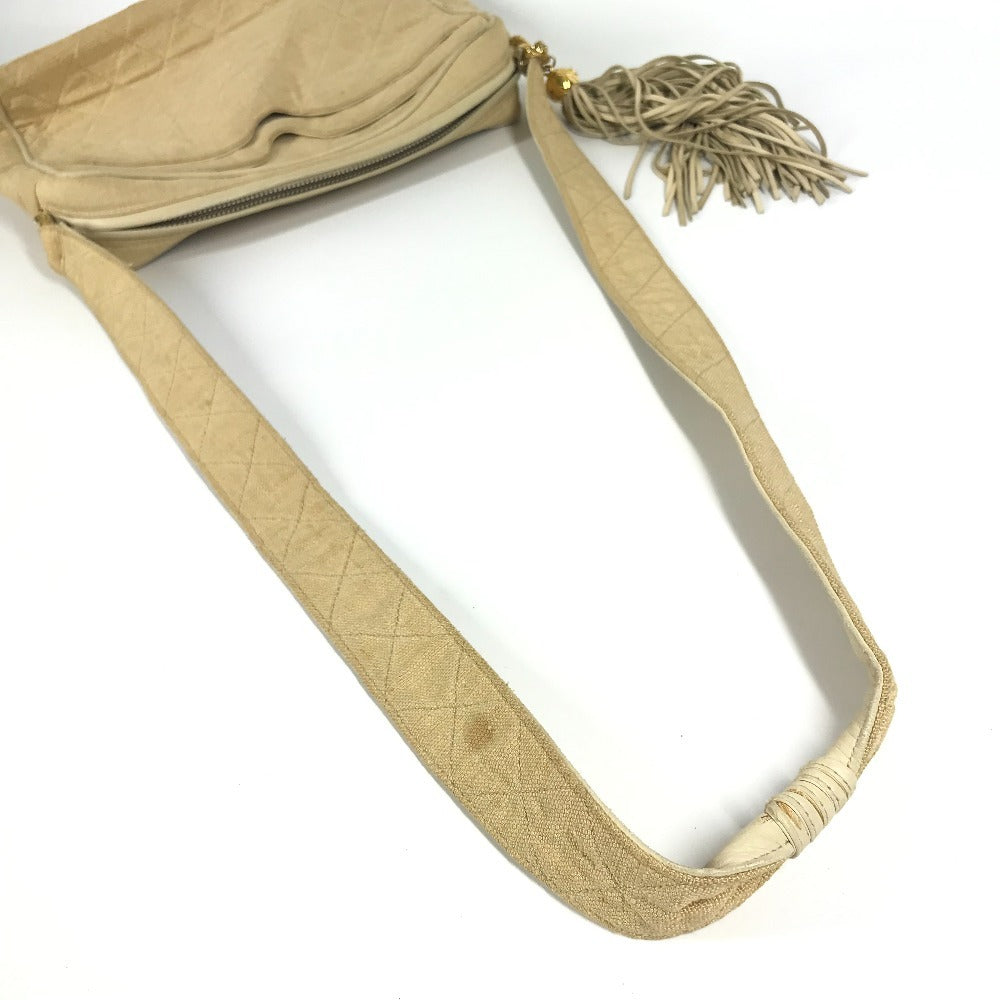 Chanel Vintage Logo Matelasse Quilted Fringe Tassel Bag Crossbody Coco Ball Tassel bahu Beg Kanvas Wanita Beige