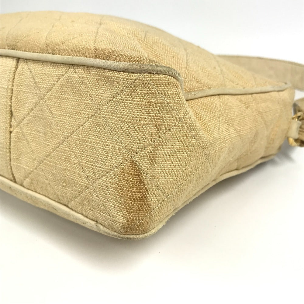 Chanel Vintage Logo Matelasse Quilted Fringe Tassel Bag Crossbody Coco Ball Tassel bahu Beg Kanvas Wanita Beige