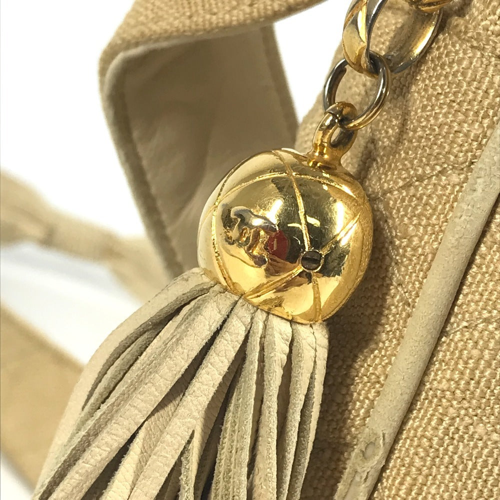 Chanel Vintage Logo Matelasse Quilted Fringe Tassel Bag Crossbody Coco Ball Tassel bahu Beg Kanvas Wanita Beige