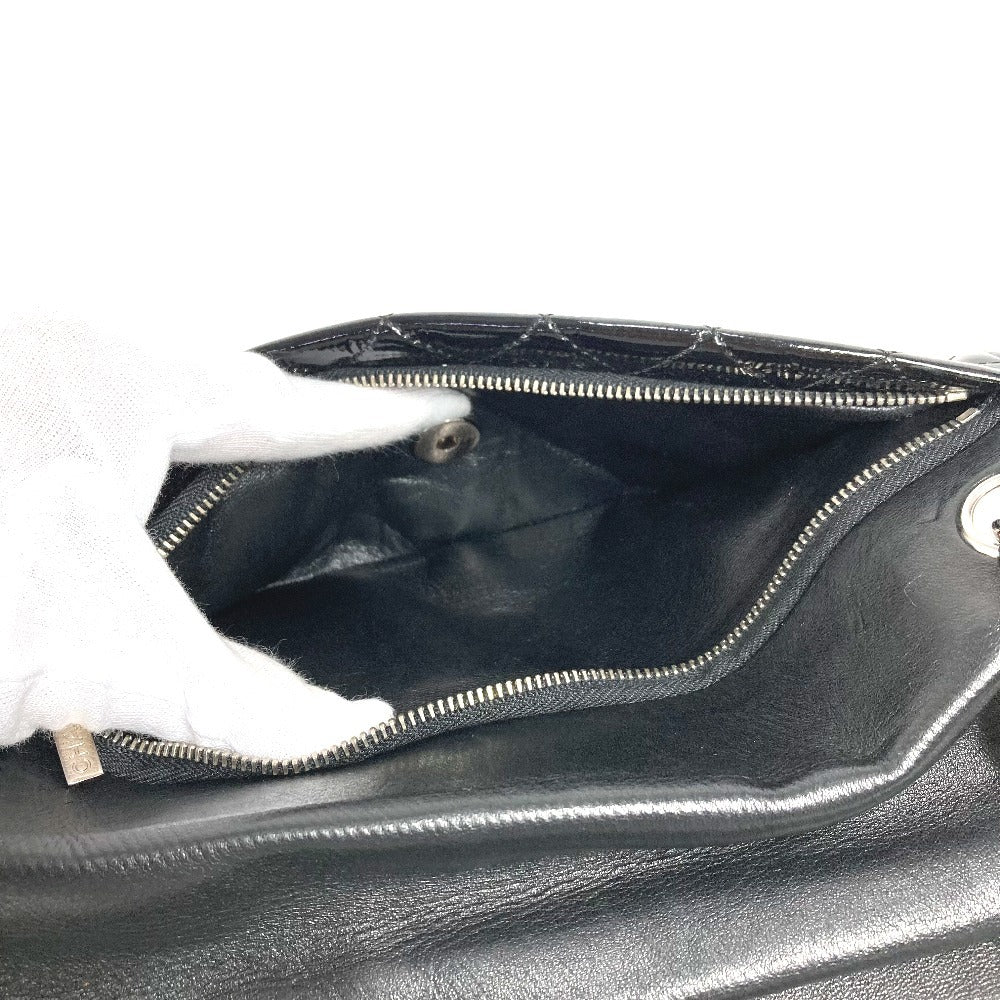 Chanel CC COCO Mark Logo menegak terbalik ke bawah Matelasse W Chain Beg bahu bahu Beg Enamel Hitam Wanita