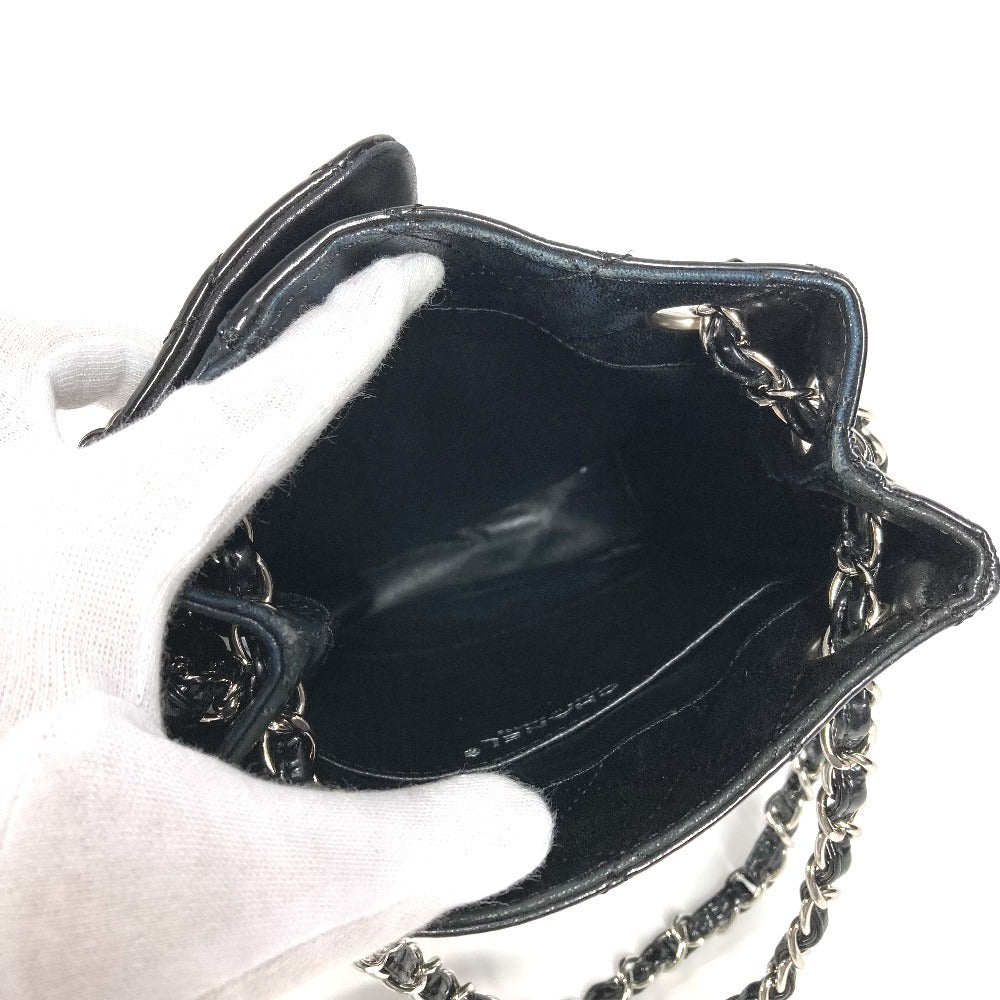 Chanel CC COCO Mark Logo menegak terbalik ke bawah Matelasse W Chain Beg bahu bahu Beg Enamel Hitam Wanita