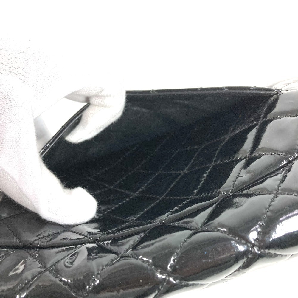 Chanel CC COCO Mark Logo menegak terbalik ke bawah Matelasse W Chain Beg bahu bahu Beg Enamel Hitam Wanita