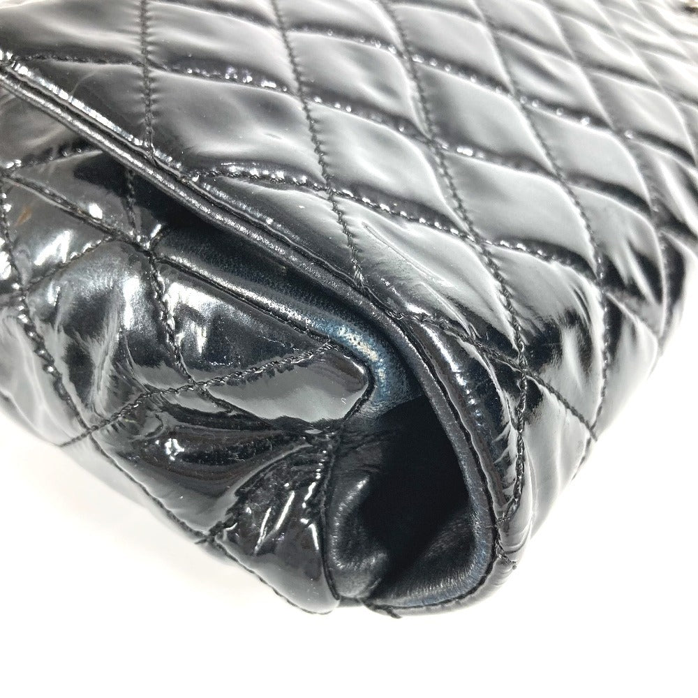 Chanel CC COCO Mark Logo menegak terbalik ke bawah Matelasse W Chain Beg bahu bahu Beg Enamel Hitam Wanita