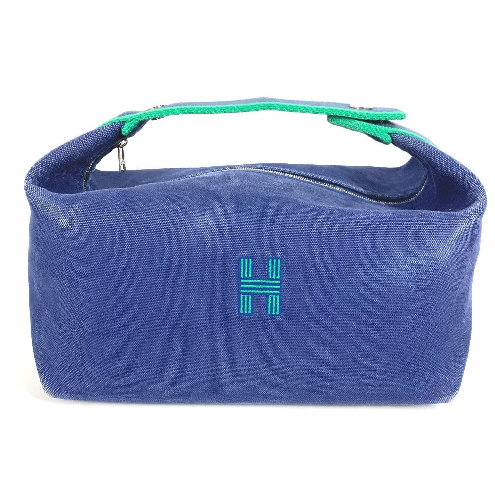 HERMES Brid A Black GM Brid A Black GM Bag Pouch Vanity Bag H Logo Handbag Cotton Women's Blue