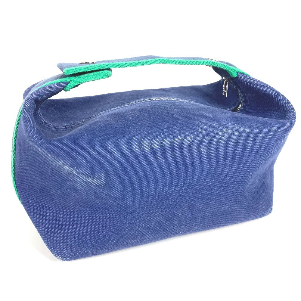 HERMES Brid A Black GM Brid A Black GM Bag Pouch Vanity Bag H Logo Handbag Cotton Women's Blue