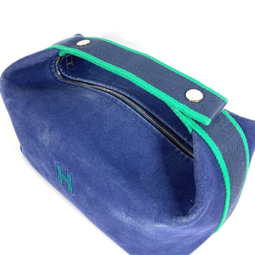 HERMES Brid A Black GM Brid A Black GM Bag Pouch Vanity Bag H Logo Handbag Cotton Women's Blue