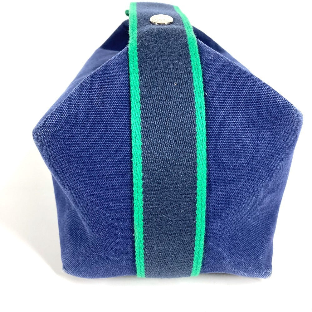 HERMES Brid A Black GM Brid A Black GM Bag Pouch Vanity Bag H Logo Handbag Cotton Women's Blue