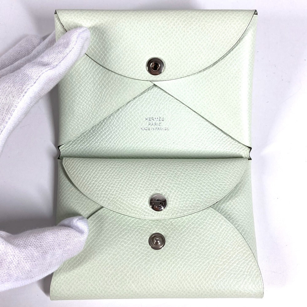 HERMES 二つ折り スリム カルヴィデュオ カードケース 小銭入れ 財布 コインケース エプソン ユニセックス ヴェールフィズ ライトグリーン系