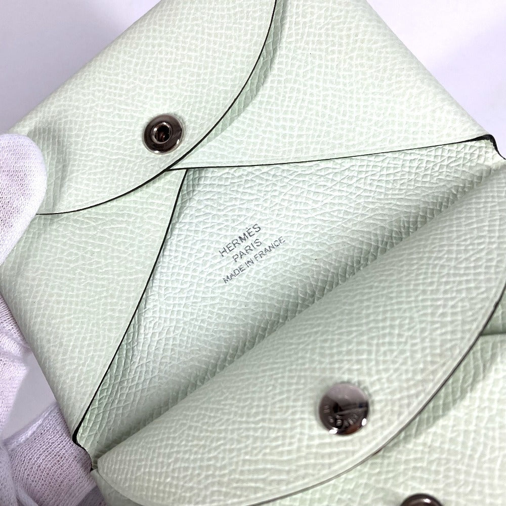 HERMES 二つ折り スリム カルヴィデュオ カードケース 小銭入れ 財布 コインケース エプソン ユニセックス ヴェールフィズ ライトグリーン系