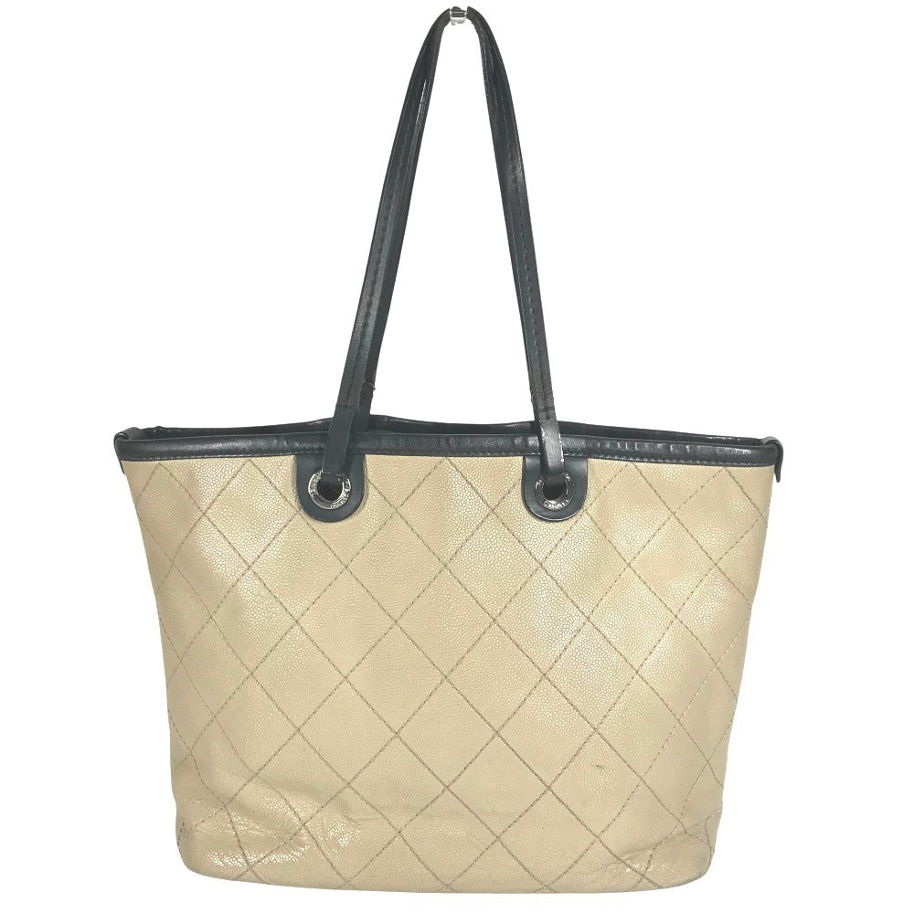 Chanel A92211 di Jalan Matelasse Bicolor Bag Tote Bag Tote Beg Bag Kulit Kulit Ladies Beige