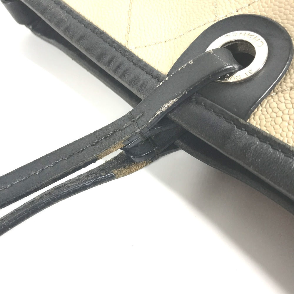 Chanel A92211 di Jalan Matelasse Bicolor Bag Tote Bag Tote Beg Bag Kulit Kulit Ladies Beige