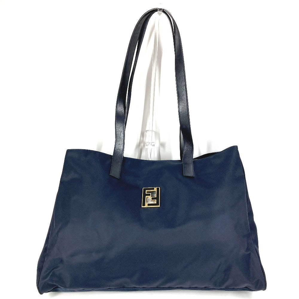 FENDI Vintage FF Logo Extra Large Bag Tote Bag Shoulder Bag Nylon Unisex Navy