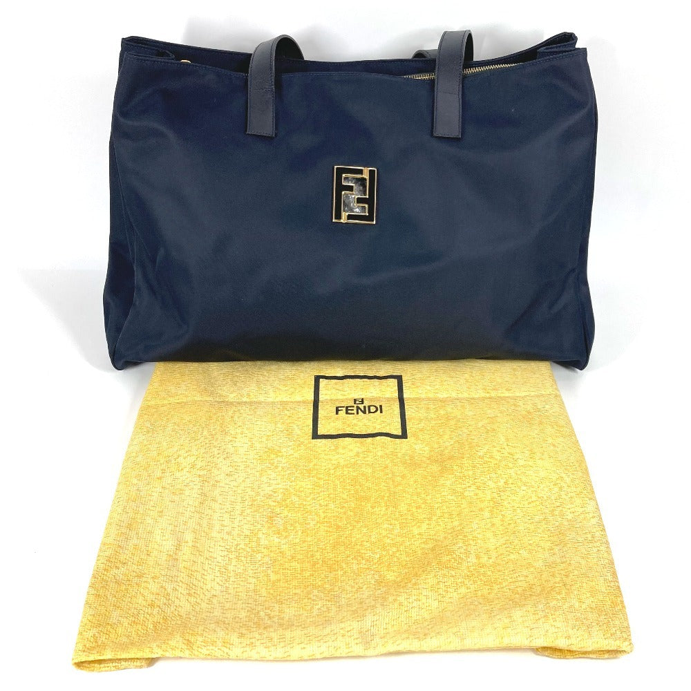 FENDI Vintage FF Logo Extra Large Bag Tote Bag Shoulder Bag Nylon Unisex Navy