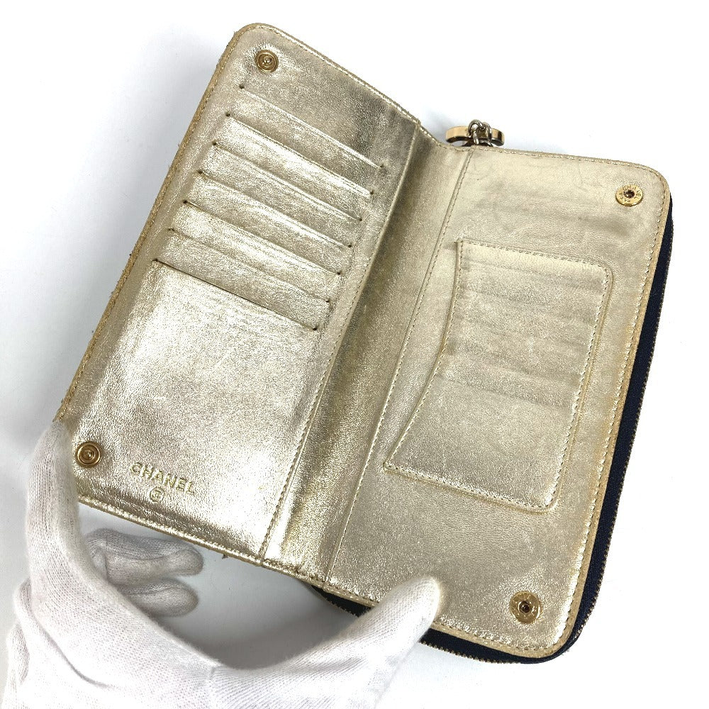 CHANEL A31900 スパークリングデニム CC ココマーク ロゴ ロングウォレット ラウンドファスナー 長財布 デニム レディース ブルー