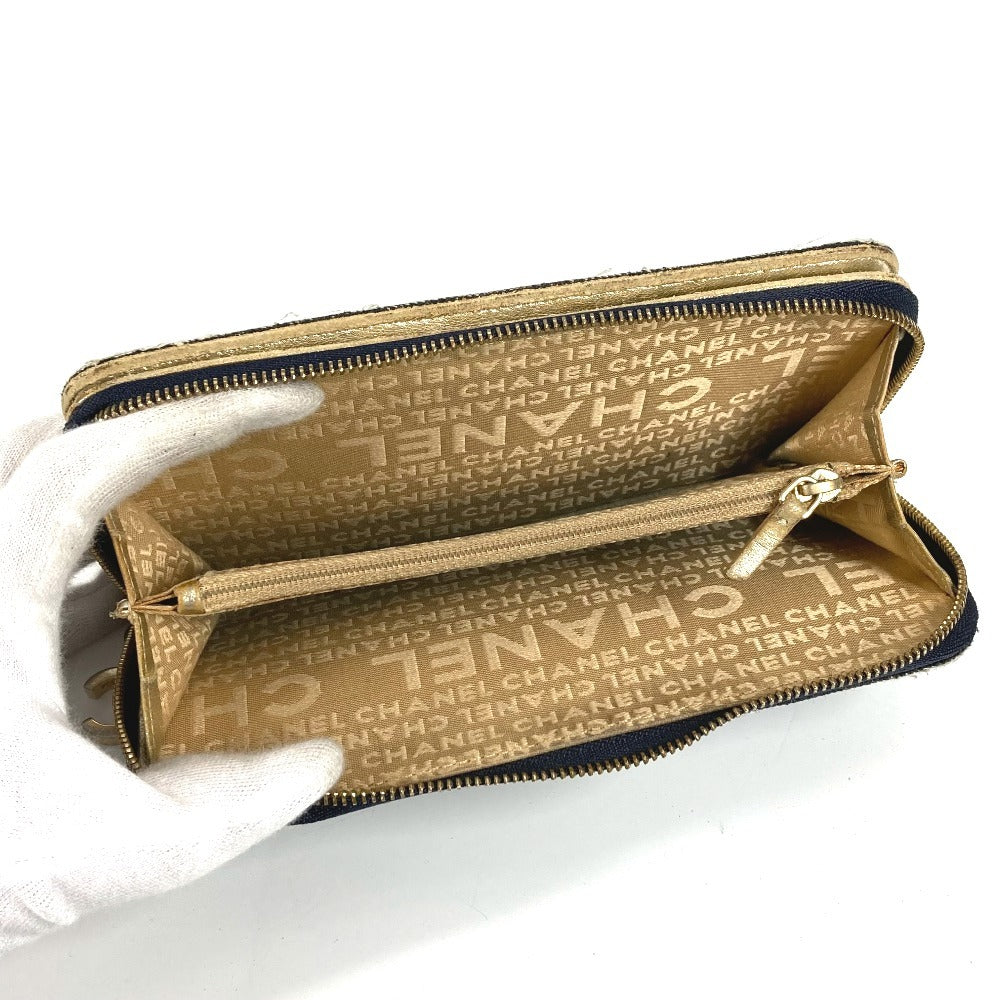 CHANEL A31900 スパークリングデニム CC ココマーク ロゴ ロングウォレット ラウンドファスナー 長財布 デニム レディース ブルー