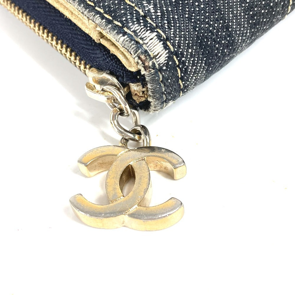CHANEL A31900 スパークリングデニム CC ココマーク ロゴ ロングウォレット ラウンドファスナー 長財布 デニム レディース ブルー
