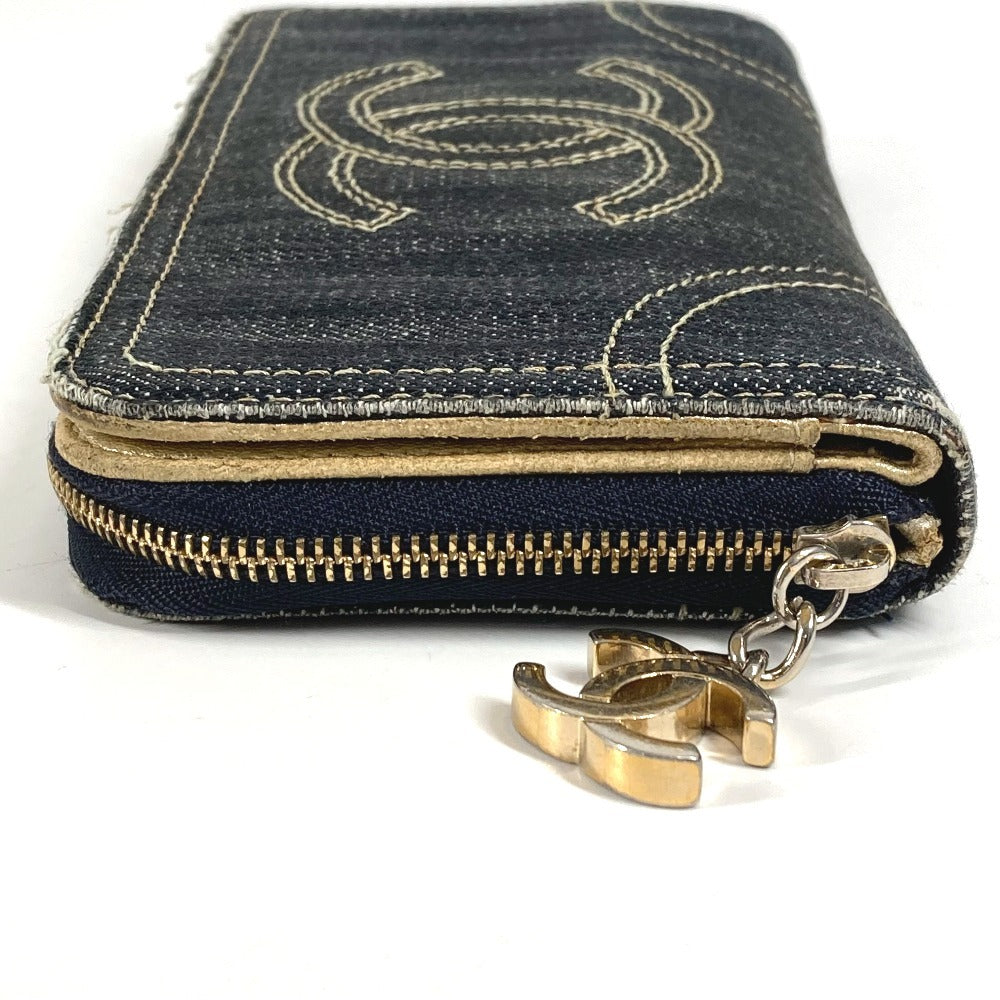 CHANEL A31900 スパークリングデニム CC ココマーク ロゴ ロングウォレット ラウンドファスナー 長財布 デニム レディース ブルー