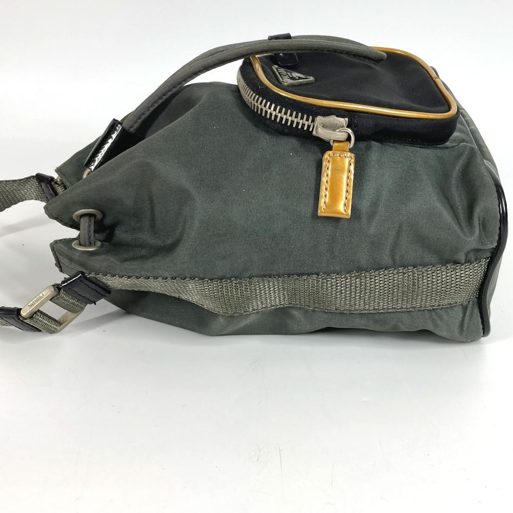 PRADA Triangle Logo Triangle Logo Plate Bag Mini Bag Pouch Drawstring Handbag Leather/Nylon Unisex Gray