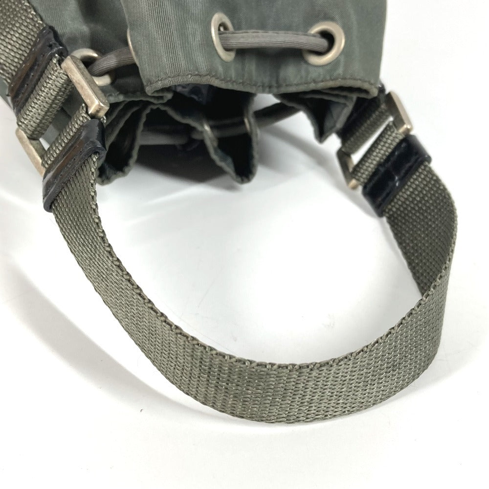 PRADA Triangle Logo Triangle Logo Plate Bag Mini Bag Pouch Drawstring Handbag Leather/Nylon Unisex Gray