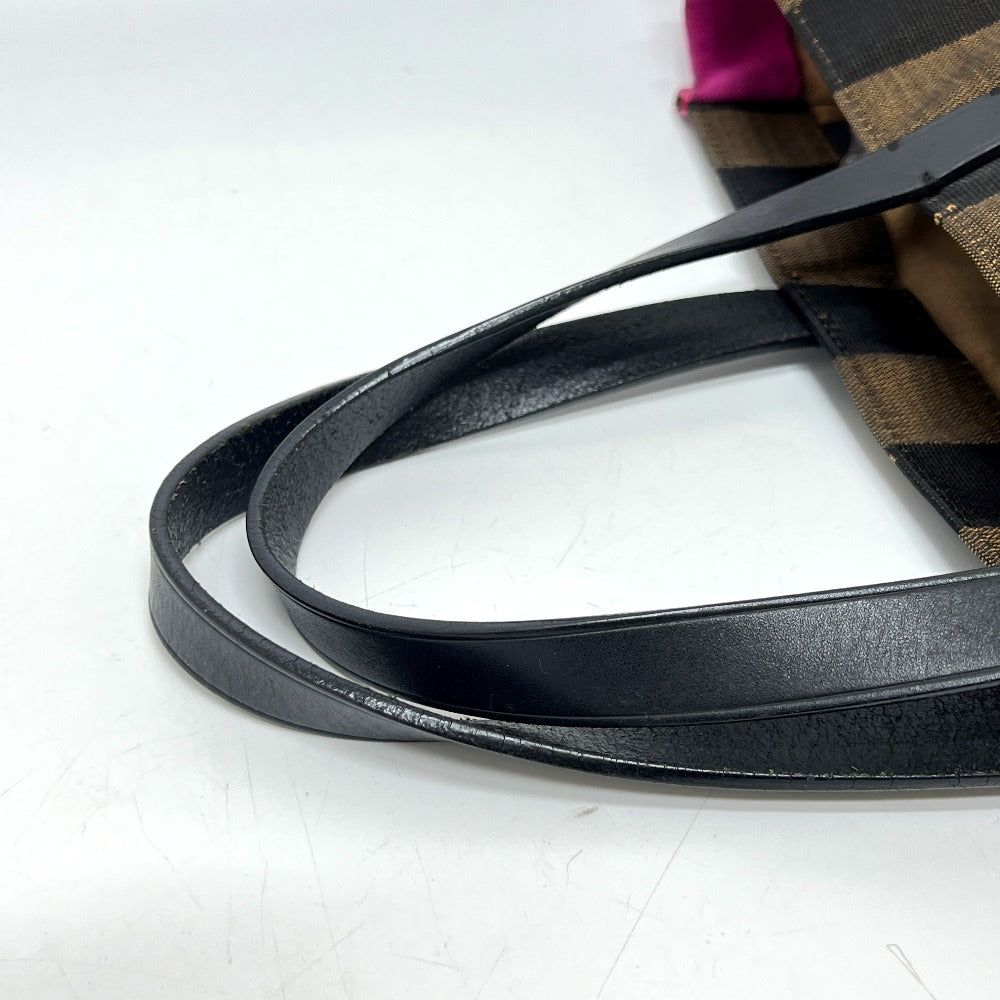 FENDI 8BH252 ポーチ付き ロゴ ペカン トートバッグ 肩掛け カバン バッグ ハンドバッグ キャンバス レディース ブラウン