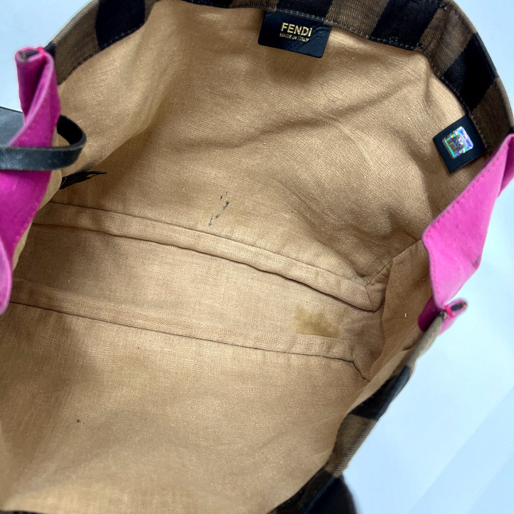 FENDI 8BH252 ポーチ付き ロゴ ペカン トートバッグ 肩掛け カバン バッグ ハンドバッグ キャンバス レディース ブラウン