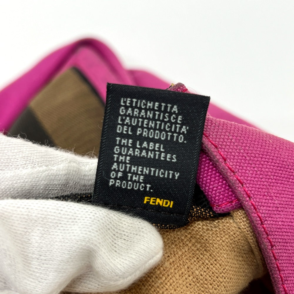 FENDI 8BH252 ポーチ付き ロゴ ペカン トートバッグ 肩掛け カバン バッグ ハンドバッグ キャンバス レディース ブラウン
