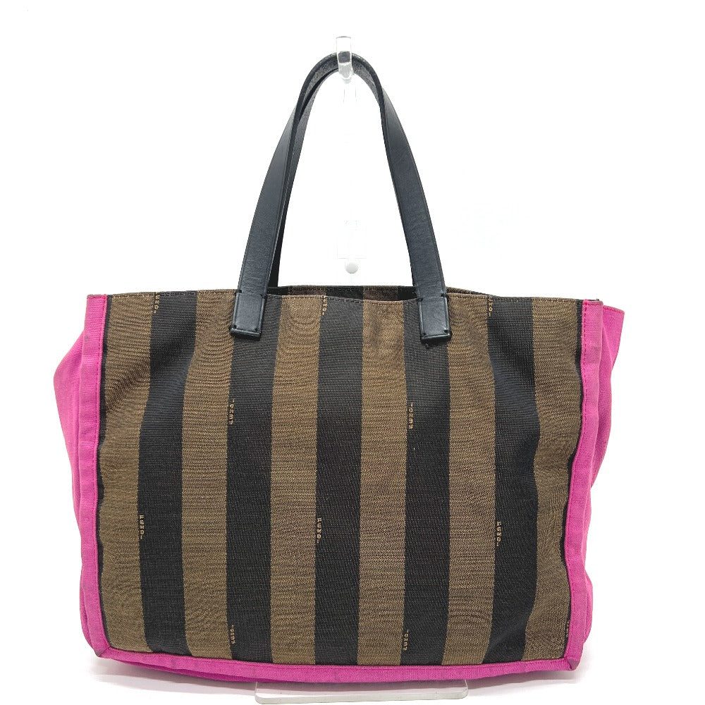 FENDI 8BH252 ポーチ付き ロゴ ペカン トートバッグ 肩掛け カバン バッグ ハンドバッグ キャンバス レディース ブラウン