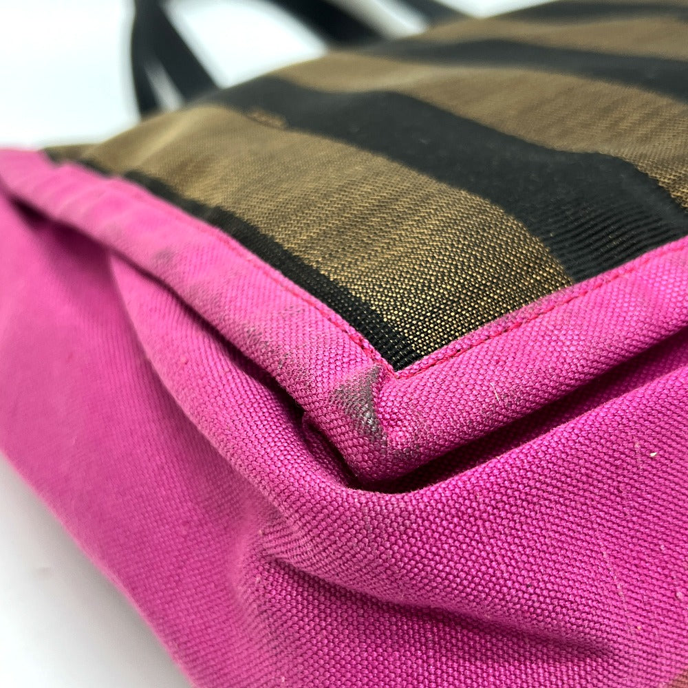 FENDI 8BH252 ポーチ付き ロゴ ペカン トートバッグ 肩掛け カバン バッグ ハンドバッグ キャンバス レディース ブラウン