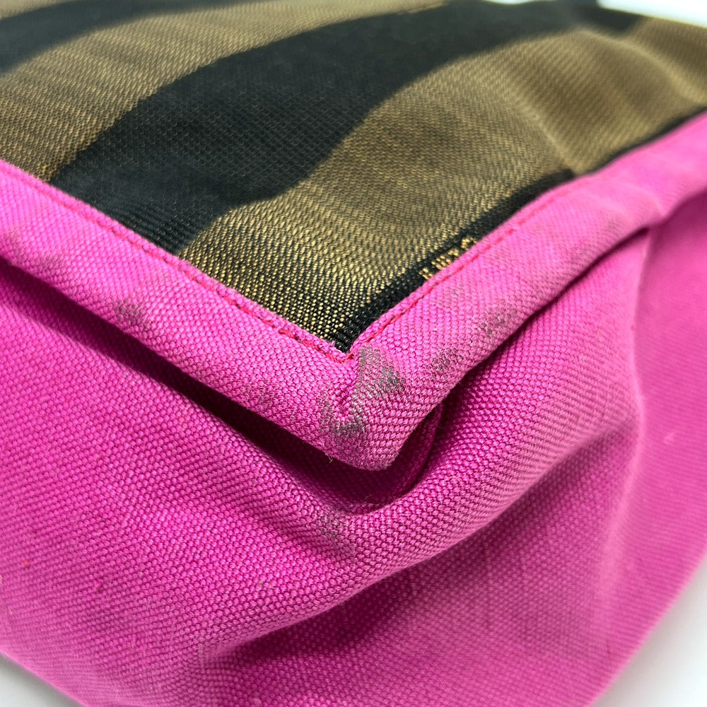 FENDI 8BH252 ポーチ付き ロゴ ペカン トートバッグ 肩掛け カバン バッグ ハンドバッグ キャンバス レディース ブラウン