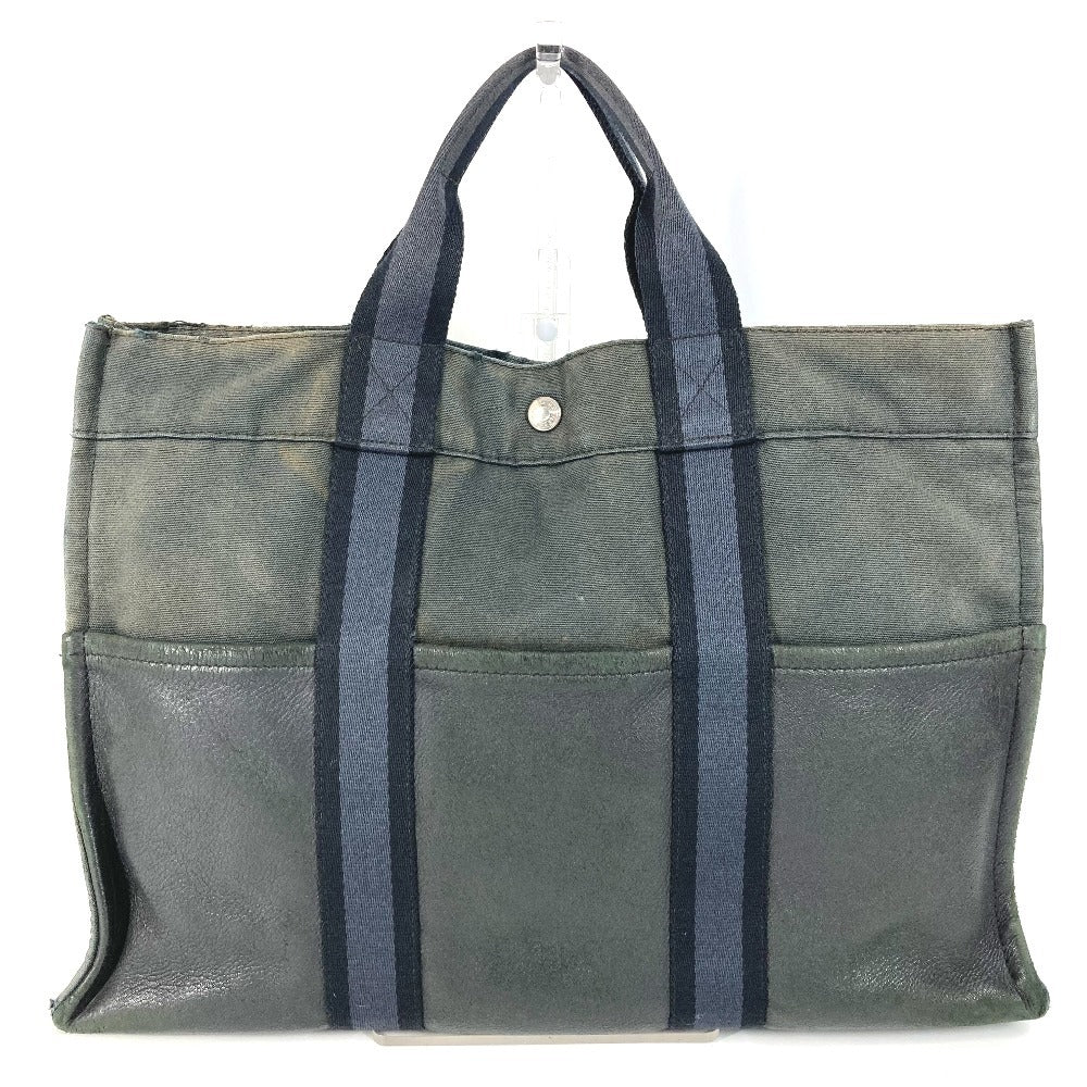 HERMES ハーフレザー 革 フールトゥMM フールトゥ MM カバン トートバッグ ハンドバッグ レザー/キャンバス ユニセックス ブラック