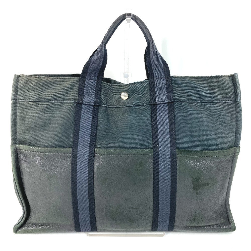 HERMES ハーフレザー 革 フールトゥMM フールトゥ MM カバン トートバッグ ハンドバッグ レザー/キャンバス ユニセックス ブラック