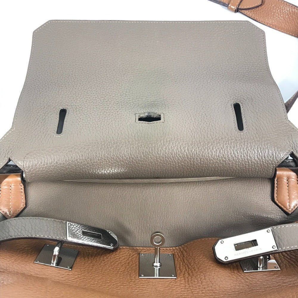 HERMES バイカラー ジプシエール34 ジプシエール 34 カバン 斜め掛け フラップ ショルダーバッグ トリヨンクレマンス ユニセックス エトゥープ/ゴールド グレー×ブラウン