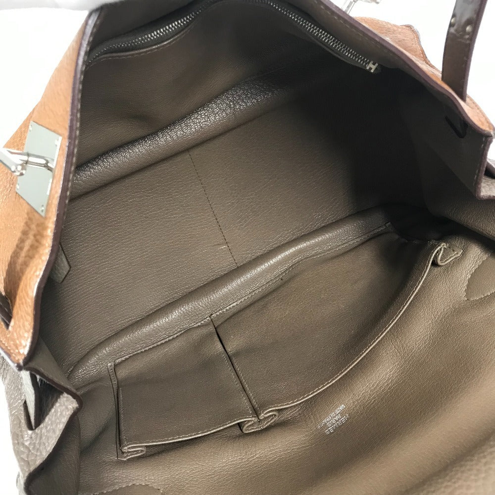 HERMES バイカラー ジプシエール34 ジプシエール 34 カバン 斜め掛け フラップ ショルダーバッグ トリヨンクレマンス ユニセックス エトゥープ/ゴールド グレー×ブラウン