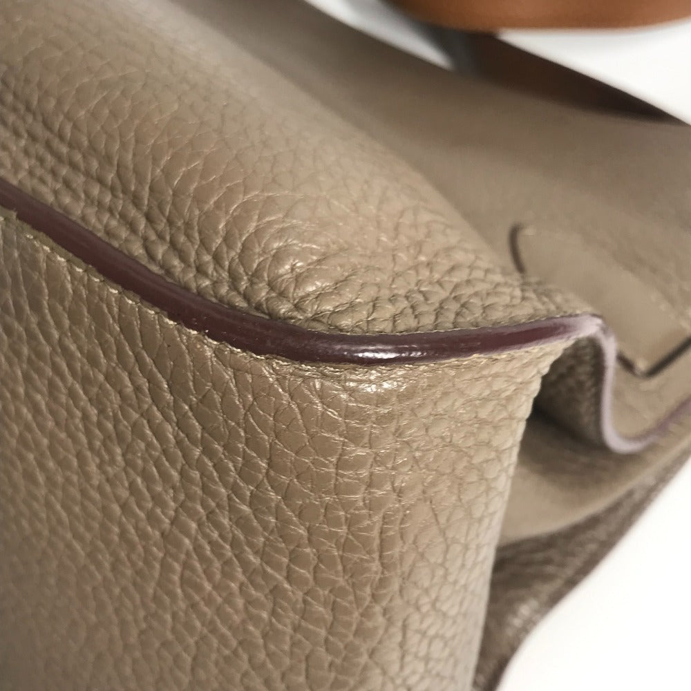 HERMES バイカラー ジプシエール34 ジプシエール 34 カバン 斜め掛け フラップ ショルダーバッグ トリヨンクレマンス ユニセックス エトゥープ/ゴールド グレー×ブラウン