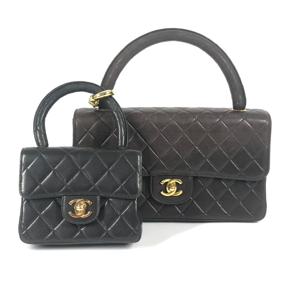 CHANEL マトラッセ キルティング 親子バッグ CC ココマーク ロゴ カバン トートバッグ フラップ カラビナ ハンドバッグ ラムスキン レディース ブラック