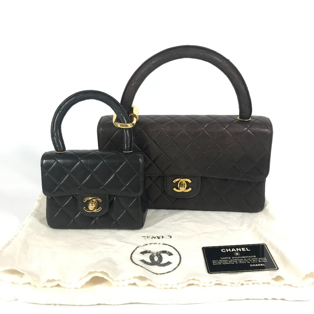 CHANEL マトラッセ キルティング 親子バッグ CC ココマーク ロゴ カバン トートバッグ フラップ カラビナ ハンドバッグ ラムスキン レディース ブラック