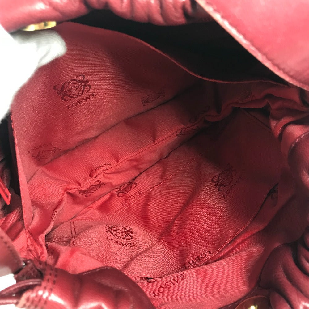 LOEWE ヴィンテージ ロゴ フラメンコ カバン 肩掛け ショルダーバッグ レザー レディース ワインレッド系