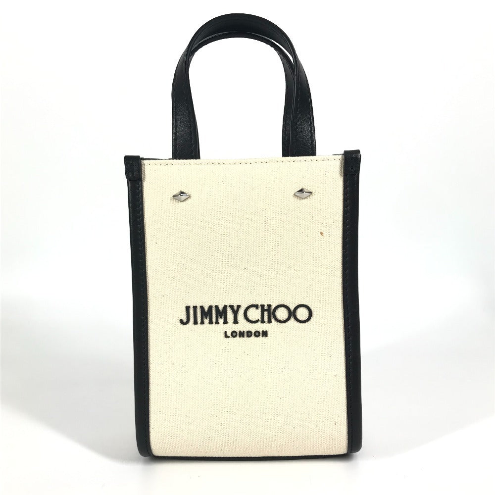JIMMY CHOO スタッズ MINI N/S TOTE CZM ミニ N/S ロゴ カバン トートバッグ バイカラー ハンドバッグ レザー/キャンバス ユニセックス ブラック